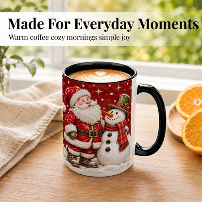 #pl[15oz|Black] Santa Snowman Christmas Coffee Mug, Winter Mug, Ceramic Cup