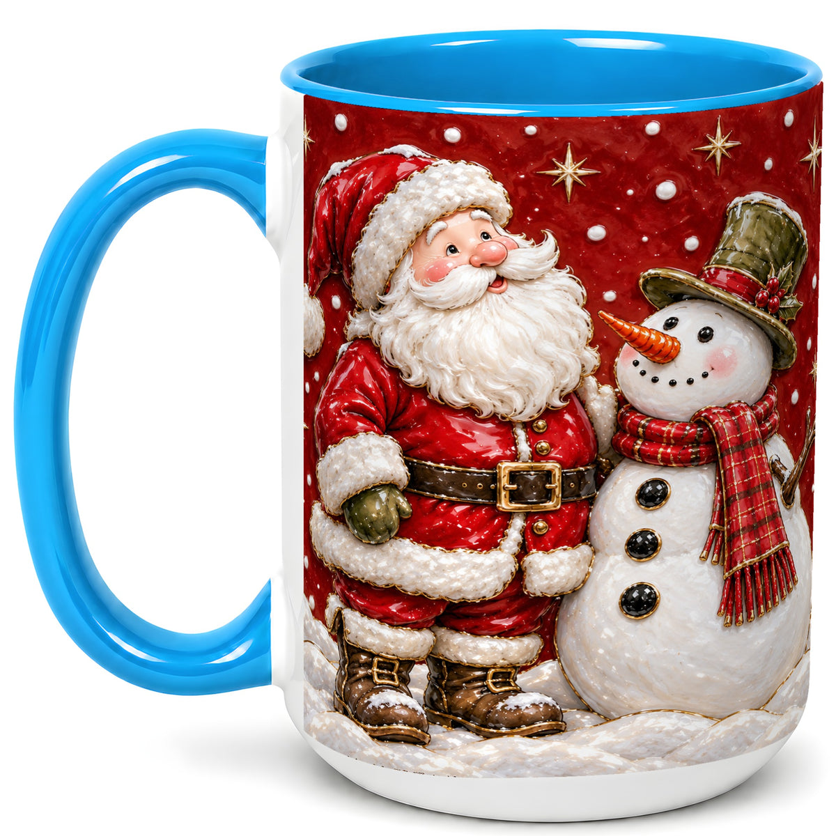 #pl[15oz|Blue] Santa Snowman Christmas Coffee Mug, Winter Mug, Ceramic Cup