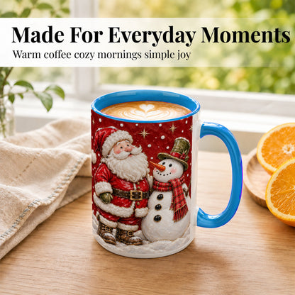 #pl[15oz|Blue] Santa Snowman Christmas Coffee Mug, Winter Mug, Ceramic Cup