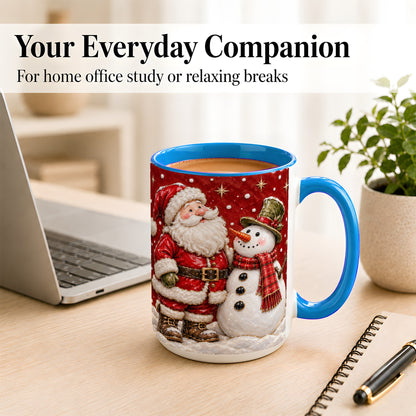 #pl[15oz|Blue] Santa Snowman Christmas Coffee Mug, Winter Mug, Ceramic Cup