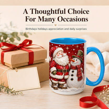 #pl[15oz|Blue] Santa Snowman Christmas Coffee Mug, Winter Mug, Ceramic Cup