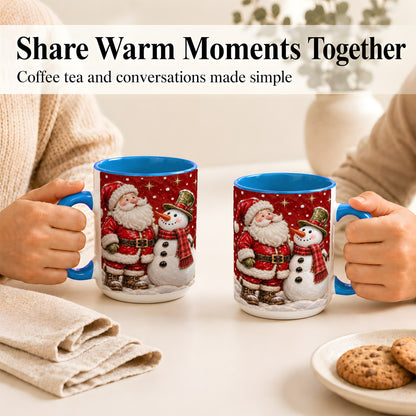 #pl[15oz|Blue] Santa Snowman Christmas Coffee Mug, Winter Mug, Ceramic Cup