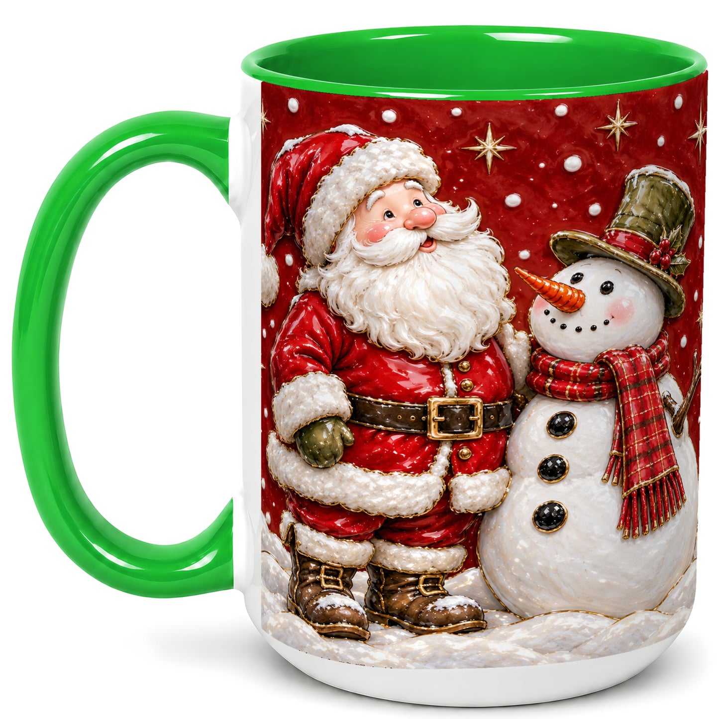 #pl[15oz|Green] Santa Snowman Christmas Coffee Mug, Winter Mug, Ceramic Cup