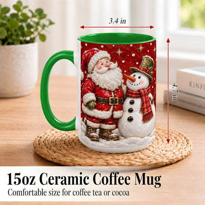 #pl[15oz|Green] Santa Snowman Christmas Coffee Mug, Winter Mug, Ceramic Cup