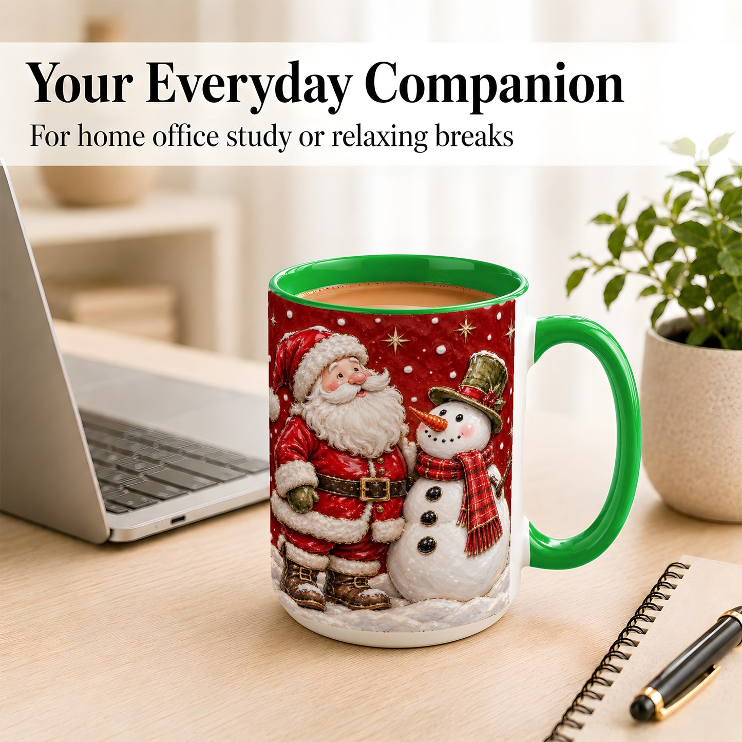 #pl[15oz|Green] Santa Snowman Christmas Coffee Mug, Winter Mug, Ceramic Cup