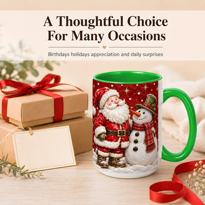 #pl[15oz|Green] Santa Snowman Christmas Coffee Mug, Winter Mug, Ceramic Cup