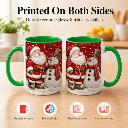 #pl[15oz|Green] Santa Snowman Christmas Coffee Mug, Winter Mug, Ceramic Cup
