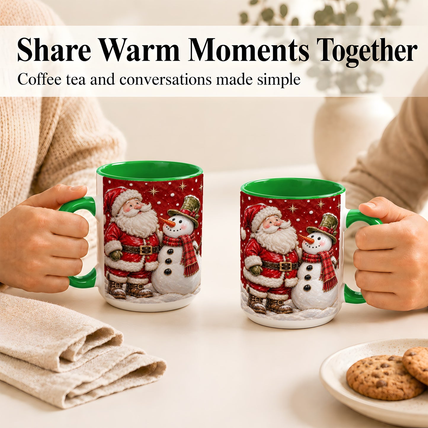#pl[15oz|Green] Santa Snowman Christmas Coffee Mug, Winter Mug, Ceramic Cup