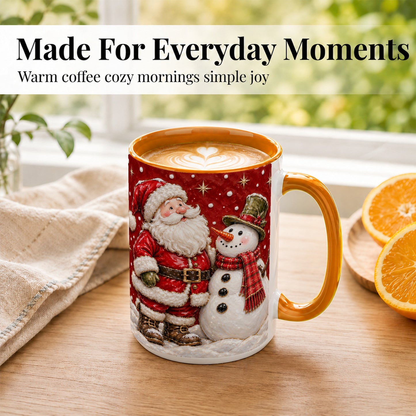 #pl[15oz|Orange] Santa Snowman Christmas Coffee Mug, Winter Mug, Ceramic Cup