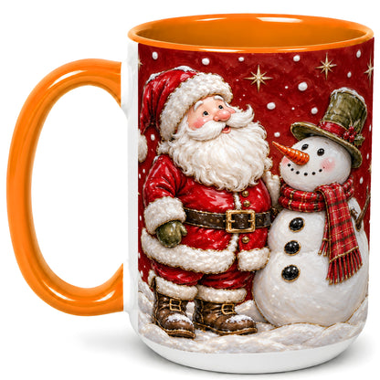 #pl[15oz|Orange] Santa Snowman Christmas Coffee Mug, Winter Mug, Ceramic Cup