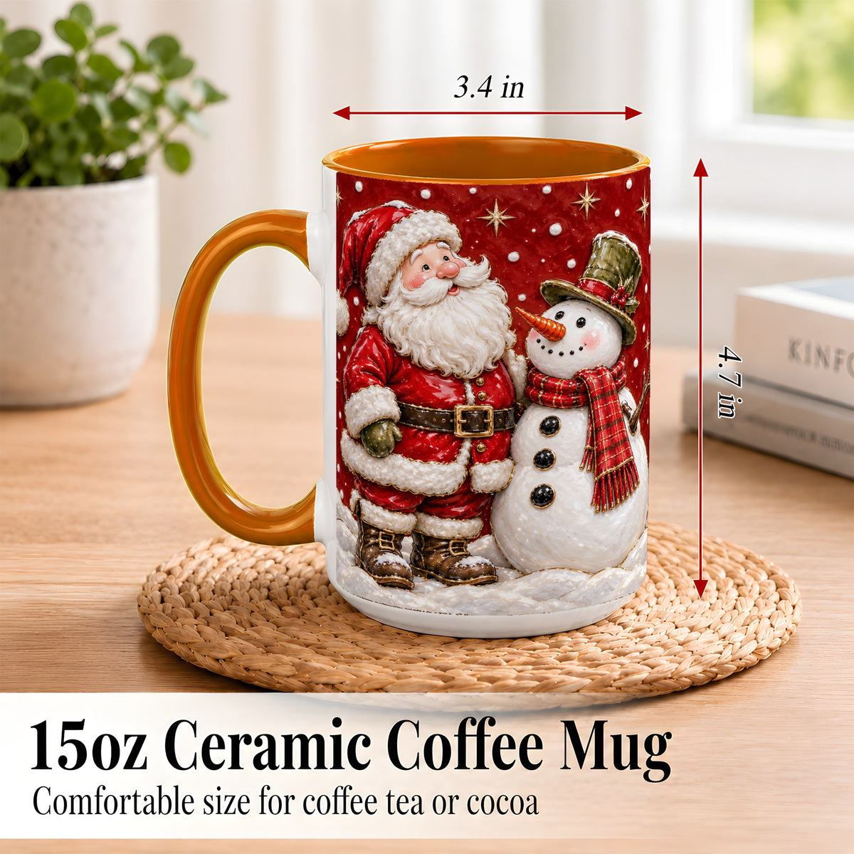 #pl[15oz|Orange] Santa Snowman Christmas Coffee Mug, Winter Mug, Ceramic Cup