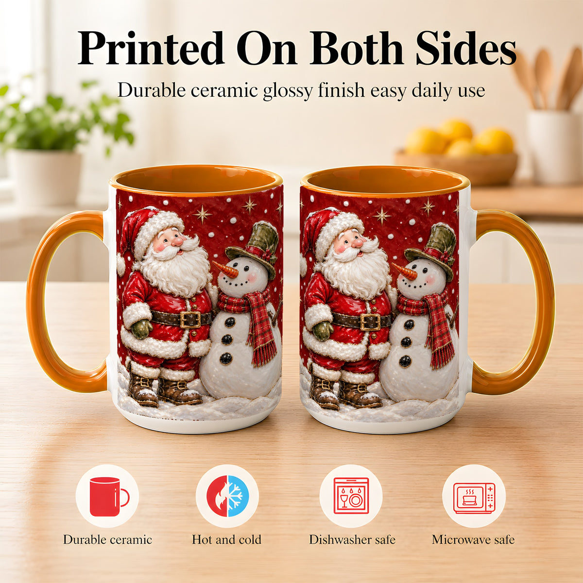 #pl[15oz|Orange] Santa Snowman Christmas Coffee Mug, Winter Mug, Ceramic Cup