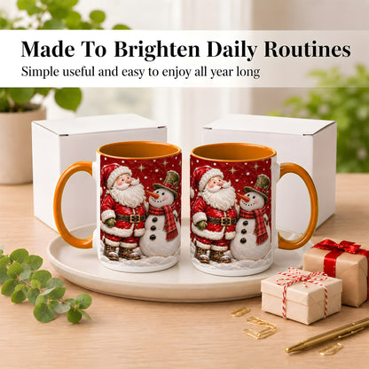 #pl[15oz|Orange] Santa Snowman Christmas Coffee Mug, Winter Mug, Ceramic Cup