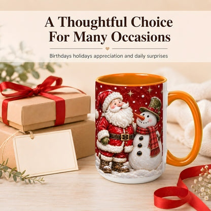 #pl[15oz|Orange] Santa Snowman Christmas Coffee Mug, Winter Mug, Ceramic Cup