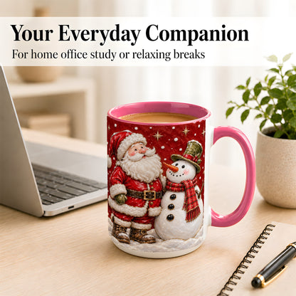 #pl[15oz|Pink] Santa Snowman Christmas Coffee Mug, Winter Mug, Ceramic Cup