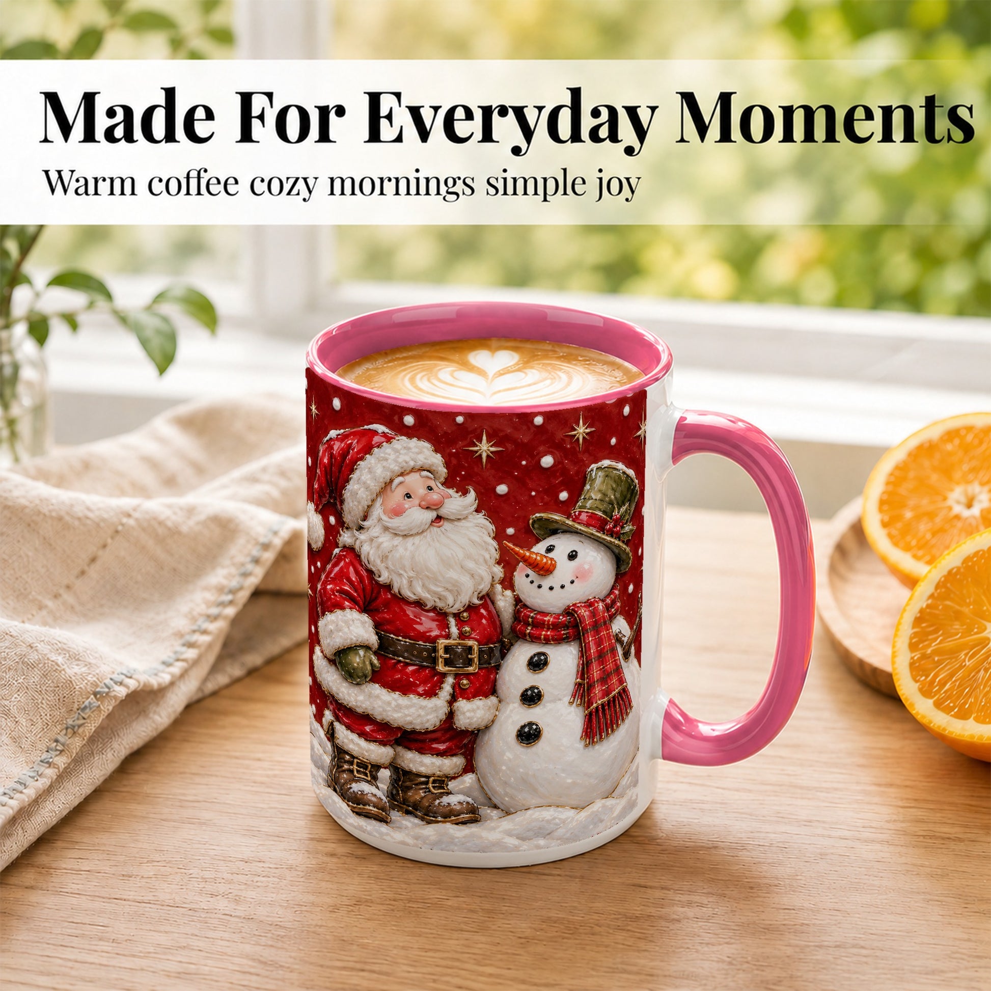 #pl[15oz|Pink] Santa Snowman Christmas Coffee Mug, Winter Mug, Ceramic Cup