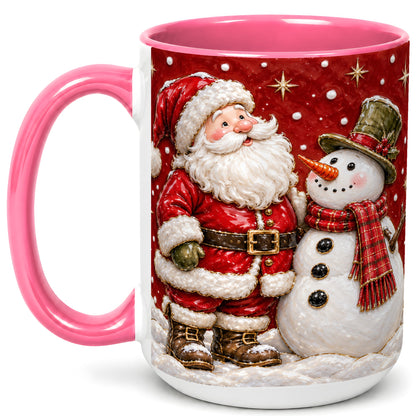 #pl[15oz|Pink] Santa Snowman Christmas Coffee Mug, Winter Mug, Ceramic Cup