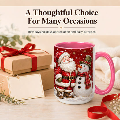 #pl[15oz|Pink] Santa Snowman Christmas Coffee Mug, Winter Mug, Ceramic Cup