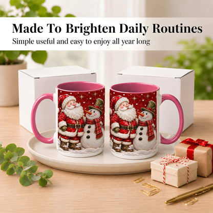 #pl[15oz|Pink] Santa Snowman Christmas Coffee Mug, Winter Mug, Ceramic Cup