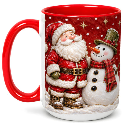 #pl[15oz|Red] Santa Snowman Christmas Coffee Mug, Winter Mug, Ceramic Cup