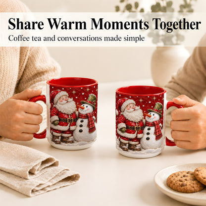 #pl[15oz|Red] Santa Snowman Christmas Coffee Mug, Winter Mug, Ceramic Cup