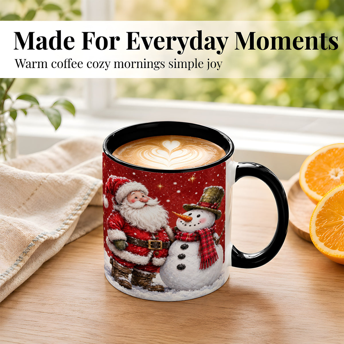 #pl[11oz|Black] Snowy Santa Snowman Coffee Mug, Christmas Mug, Ceramic Cup