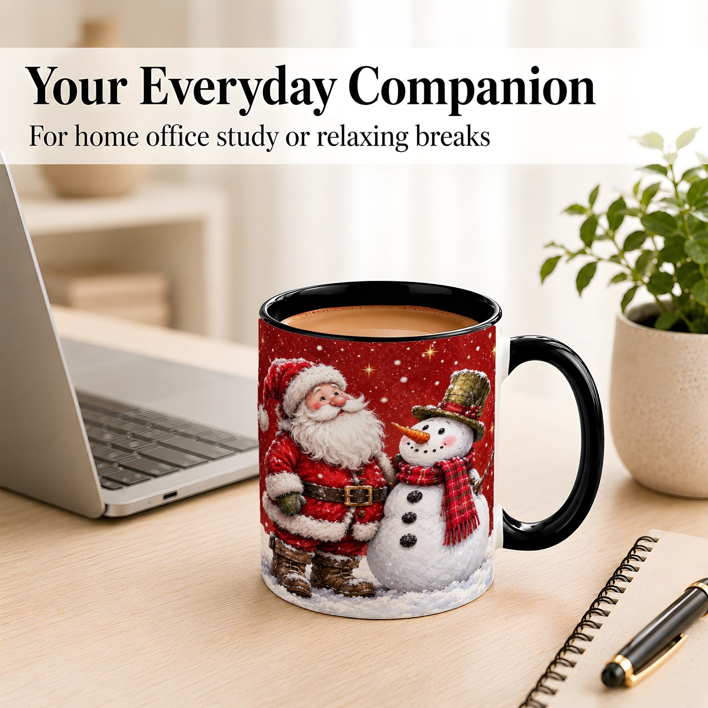 #pl[11oz|Black] Snowy Santa Snowman Coffee Mug, Christmas Mug, Ceramic Cup