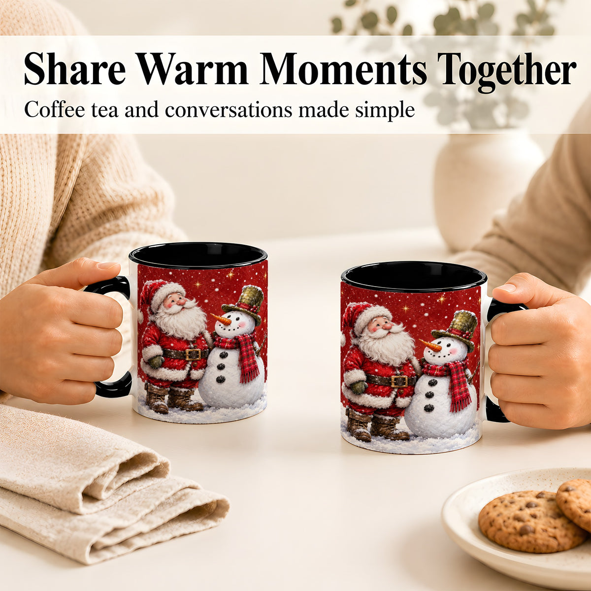 #pl[11oz|Black] Snowy Santa Snowman Coffee Mug, Christmas Mug, Ceramic Cup