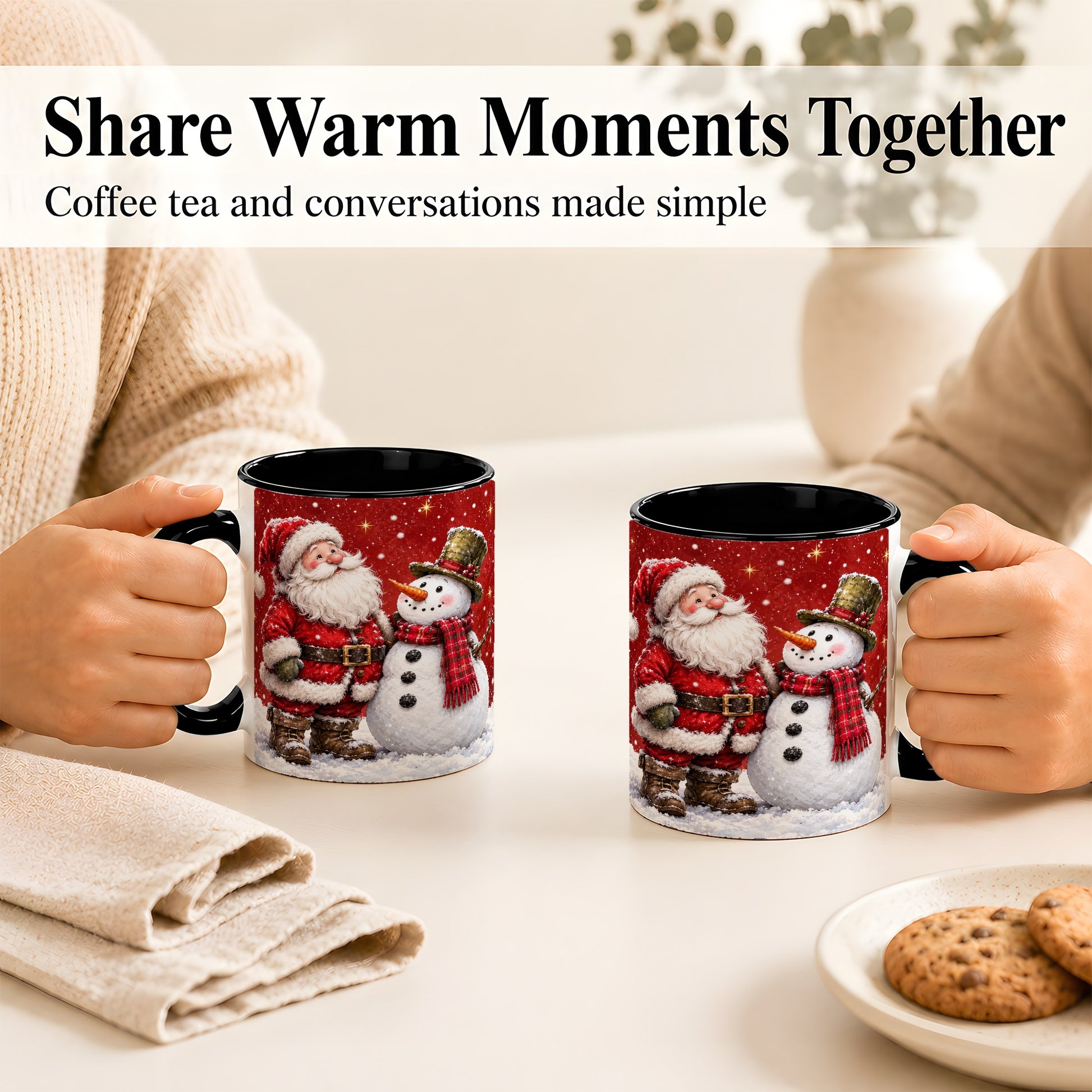 #pl[11oz|Black] Snowy Santa Snowman Coffee Mug, Christmas Mug, Ceramic Cup