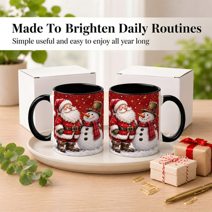 #pl[11oz|Black] Snowy Santa Snowman Coffee Mug, Christmas Mug, Ceramic Cup