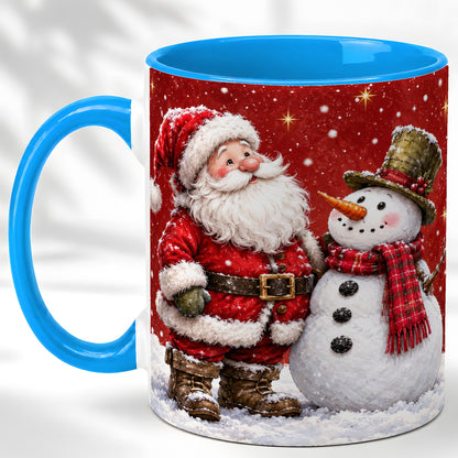 #pl[11oz|Blue] Snowy Santa Snowman Coffee Mug, Christmas Mug, Ceramic Cup