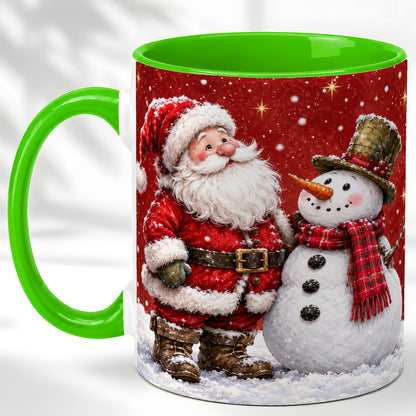 #pl[11oz|Green] Snowy Santa Snowman Coffee Mug, Christmas Mug, Ceramic Cup