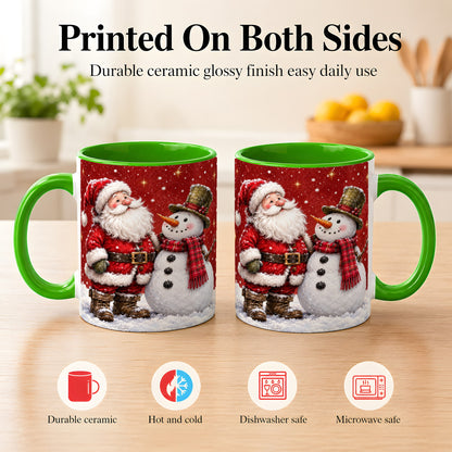 #pl[11oz|Green] Snowy Santa Snowman Coffee Mug, Christmas Mug, Ceramic Cup