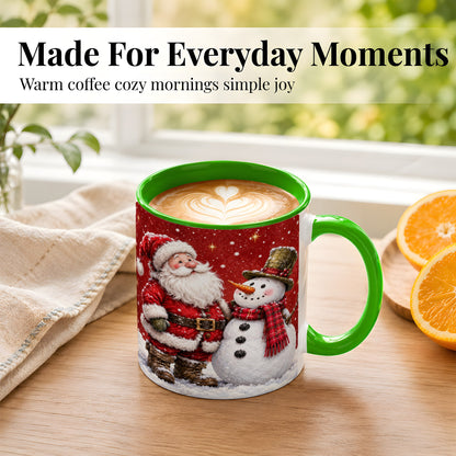 #pl[11oz|Green] Snowy Santa Snowman Coffee Mug, Christmas Mug, Ceramic Cup