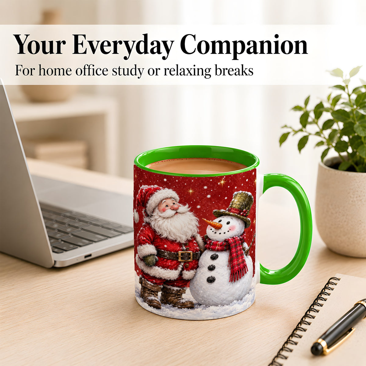 #pl[11oz|Green] Snowy Santa Snowman Coffee Mug, Christmas Mug, Ceramic Cup