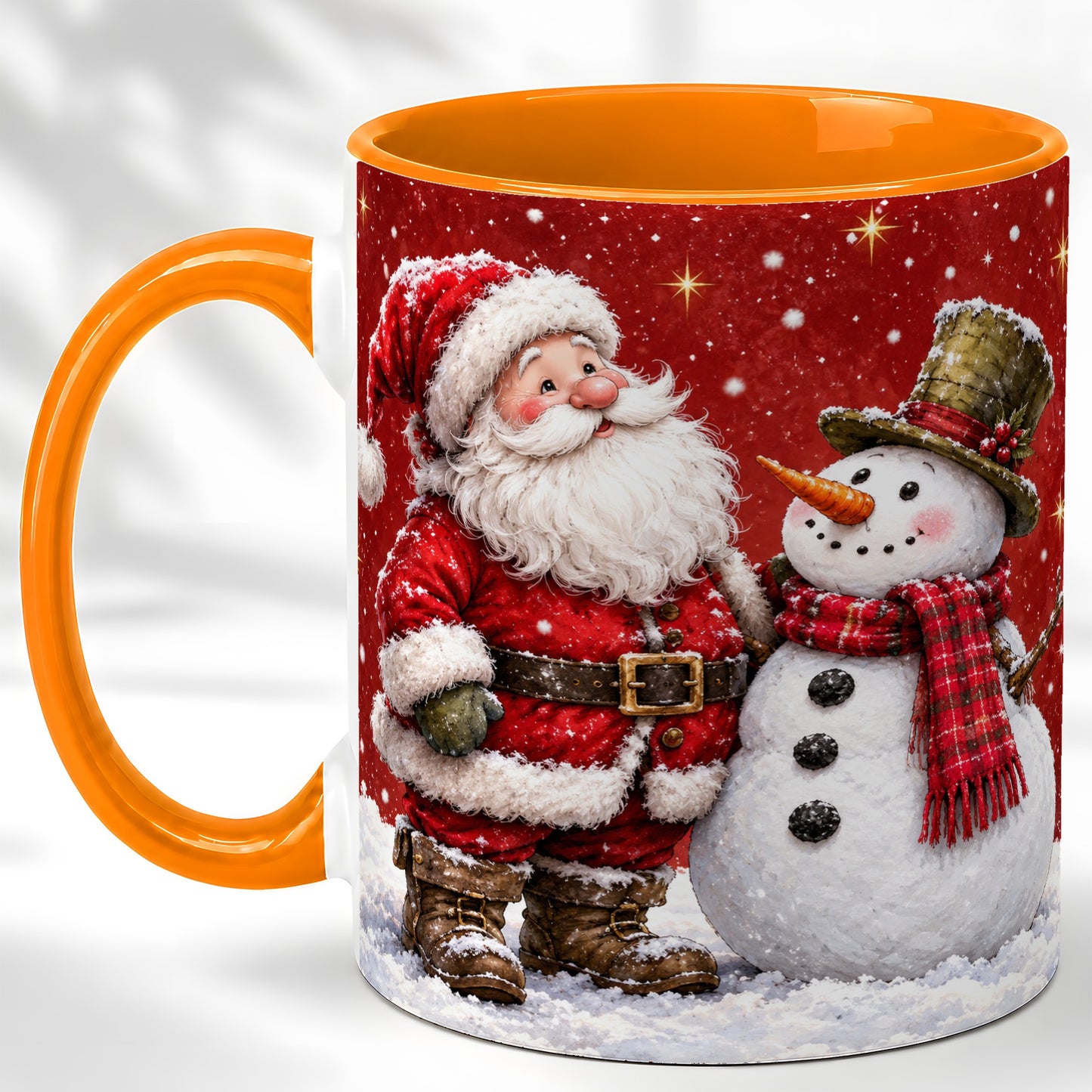 #pl[11oz|Orange] Snowy Santa Snowman Coffee Mug, Christmas Mug, Ceramic Cup