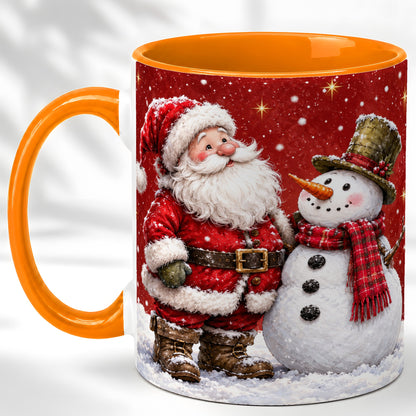 #pl[11oz|Orange] Snowy Santa Snowman Coffee Mug, Christmas Mug, Ceramic Cup