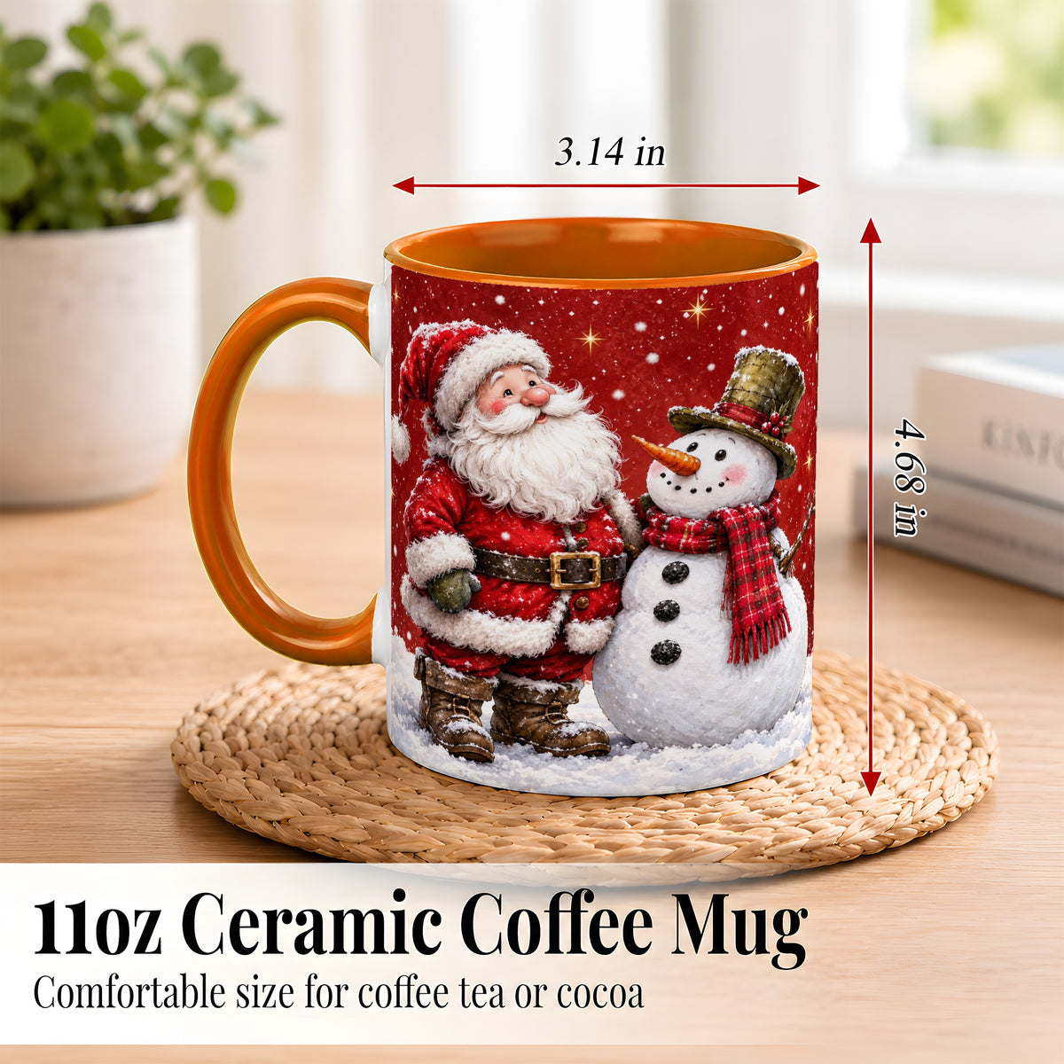 #pl[11oz|Orange] Snowy Santa Snowman Coffee Mug, Christmas Mug, Ceramic Cup