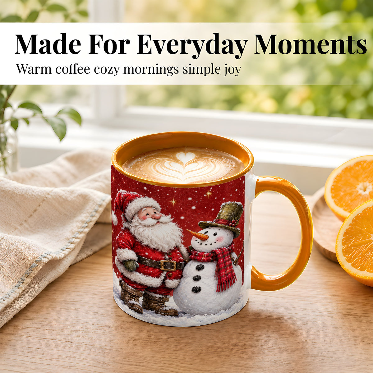 #pl[11oz|Orange] Snowy Santa Snowman Coffee Mug, Christmas Mug, Ceramic Cup