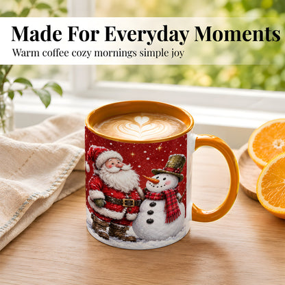 #pl[11oz|Orange] Snowy Santa Snowman Coffee Mug, Christmas Mug, Ceramic Cup