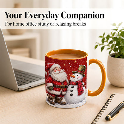 #pl[11oz|Orange] Snowy Santa Snowman Coffee Mug, Christmas Mug, Ceramic Cup