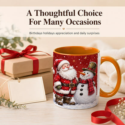 #pl[11oz|Orange] Snowy Santa Snowman Coffee Mug, Christmas Mug, Ceramic Cup