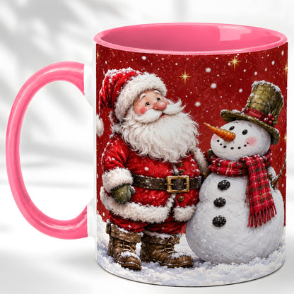 #pl[11oz|Pink] Snowy Santa Snowman Coffee Mug, Christmas Mug, Ceramic Cup