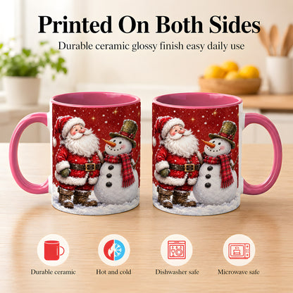 #pl[11oz|Pink] Snowy Santa Snowman Coffee Mug, Christmas Mug, Ceramic Cup