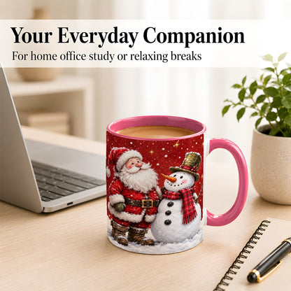 #pl[11oz|Pink] Snowy Santa Snowman Coffee Mug, Christmas Mug, Ceramic Cup
