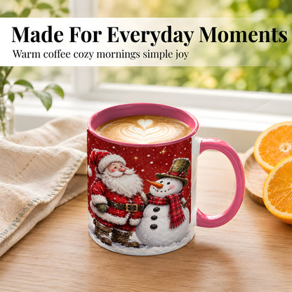 #pl[11oz|Pink] Snowy Santa Snowman Coffee Mug, Christmas Mug, Ceramic Cup