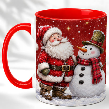 Snowy Santa Snowman Coffee Mug, Christmas Mug, Ceramic Cup