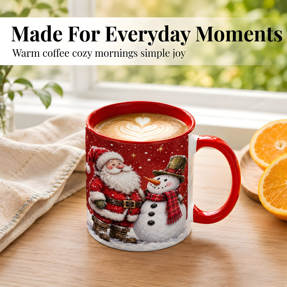 #pl[11oz|Red] Snowy Santa Snowman Coffee Mug, Christmas Mug, Ceramic Cup