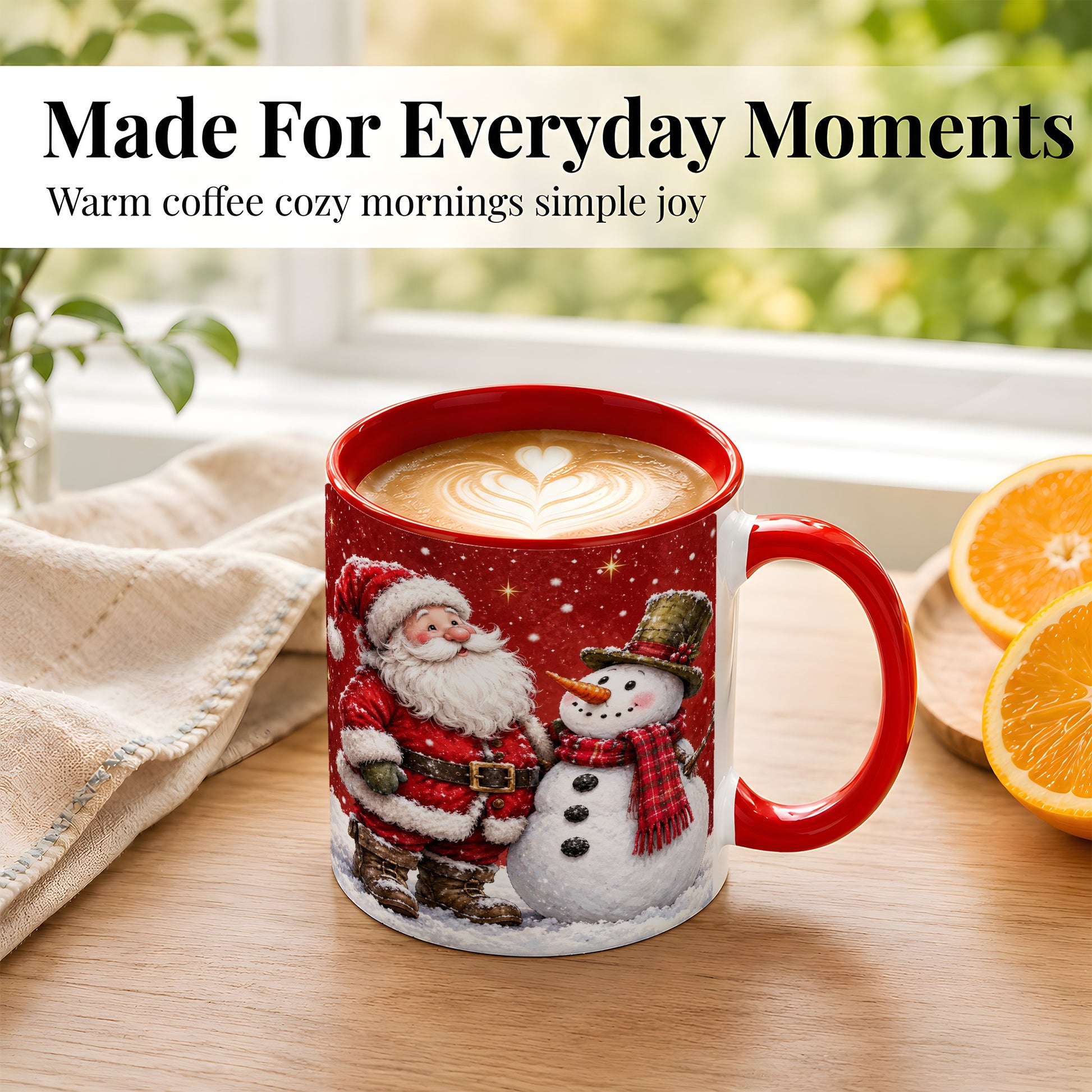 #pl[11oz|Red] Snowy Santa Snowman Coffee Mug, Christmas Mug, Ceramic Cup
