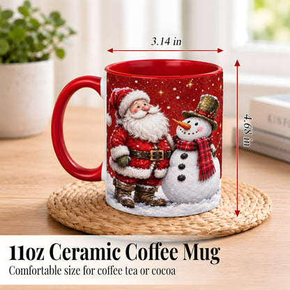 #pl[11oz|Red] Snowy Santa Snowman Coffee Mug, Christmas Mug, Ceramic Cup